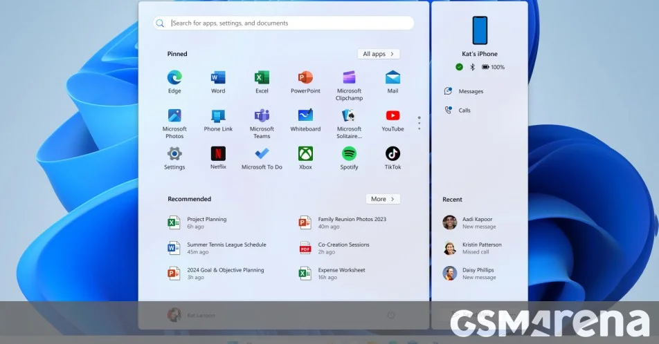 iPhone-Integration im Windows 11 Startmenü